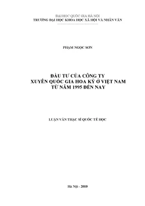 Luận văn thạc sĩ đầu tư của công ty xuyên quốc gia hoa kỳ ở việt nam từ năm 1995 đến nay