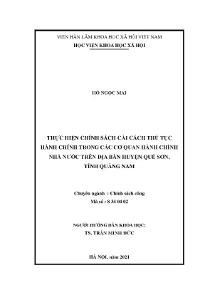 Luận văn thạc sĩ thực hiện chính sách cải cách thủ tục hành chính trong các cơ quan hành chính nhà nước trên địa bàn huyện quế sơn tỉnh quảng nam