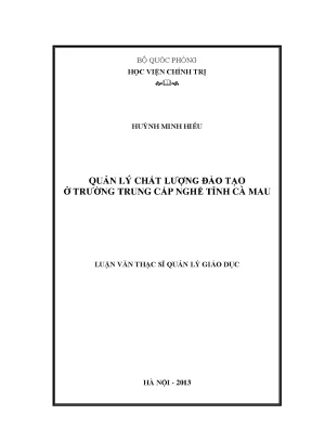 Luận văn thạc sĩ quản lý chất lượng đào tạo ở trường trung cấp nghề tỉnh cà mau