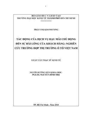 Luận văn thạc sĩ tác động của dịch vụ hậu mãi chủ động đến sự hài lòng của khách hàng nghiên cứu trường hợp thị trường ô tô việt nam luận văn thạc sĩ