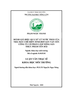 Luận văn tốt nghiệp đánh giá hiệu quả xử lý nước thải đối với nhà máy chế biến tinh bột sắn văn yên