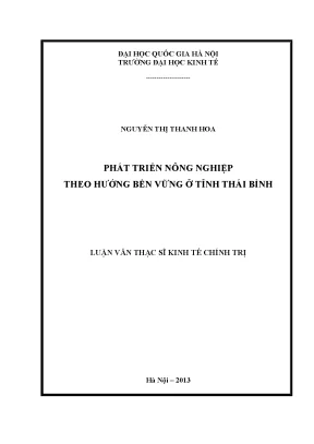 Luận văn thạc sĩ phát triển nông nghiệp theo hướng bền vững ở tỉnh thái bình 002