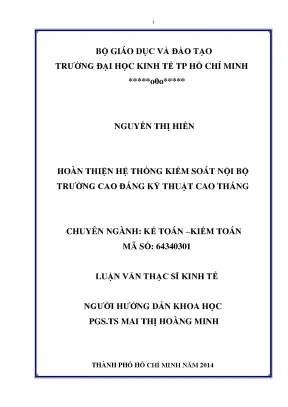 Luận văn thạc sĩ hoàn thiện hệ thống kiểm toán nội bộ trường cao đẳng kỹ thuật cao thắng luận văn thạc sĩ
