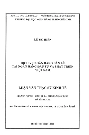 Luận văn thạc sĩ dịch vụ ngân hàng bán lẻ tại ngân hàng đầu tư và phát triển việt nam