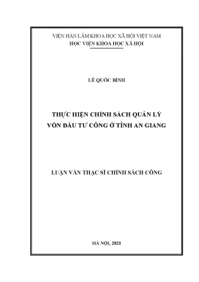 Luận văn thạc sĩ thực hiện chính sách quản lý vốn đầu tư công ở tỉnh an giang
