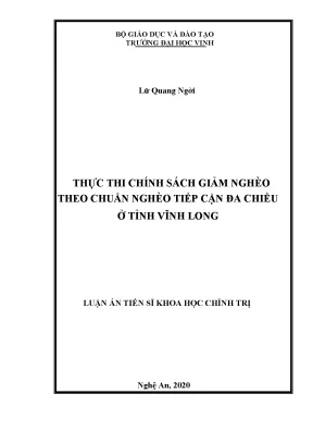 Luận án tiến sĩ thực thi chính sách giảm nghèo theo chuẩn nghèo tiếp cận đa chiều ở tỉnh vĩnh long
