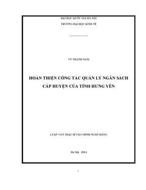 Luận văn thạc sĩ hoàn thiện công tác quản lý ngân sách cấp huyện của tỉnh hưng yên