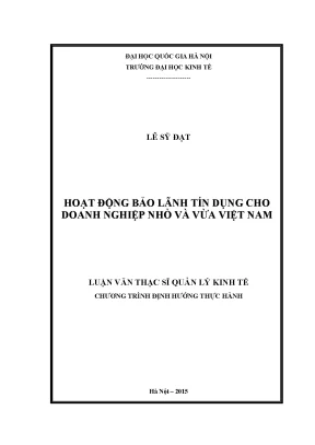 Luận văn thạc sĩ hoạt động bảo lãnh tín dụng cho doanh nghiệp nhỏ và vừa ở việt nam