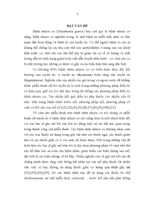 Luận án nghiên cứu phương pháp gây mê không sử dụng thuốc giãn cơ có đặt ống ưnivent cho phẫu thuật nội soi cắt tuyến ức điều trị bệnh nhược cơ