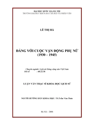 Luận văn thạc sĩ đảng với cuộc vận động phụ nữ 1930 1945
