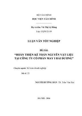 Luận văn tốt nghiệp hoàn thiện tổ chức kế toán nguyên vật liệu tại công ty cổ phần may i hải dương
