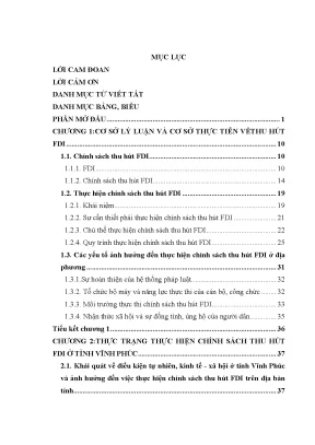 Luận án thực hiện chính sách thu hút đầu tư trực tiếp nước ngoài ở tỉnh vĩnh phúc
