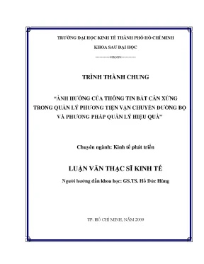 Luận văn thạc sĩ ảnh hưởng của thông tin bất cân xứng trong quản lý phương tiện vận chuyển đường bộ và phương pháp quản lý hiệu quả luận văn thạc sĩ kinh tế