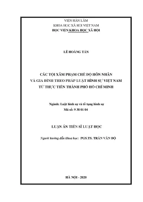Luận án tiến sĩ các tội xâm phạm chế độ hôn nhân và gia đình theo pháp luật hình sự việt nam từ thực tiễn thành phố hồ chí minh