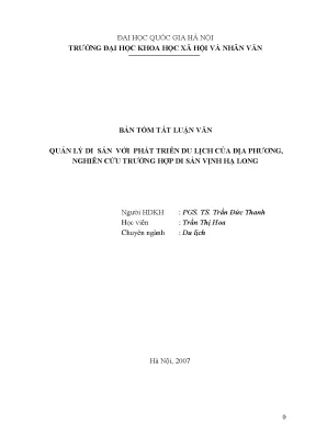 Luận văn thạc sĩ quản lý du lịch di sản với phát triển du lịch của địa phương nghiên cứu trường hợp di sản vịnh hạ long