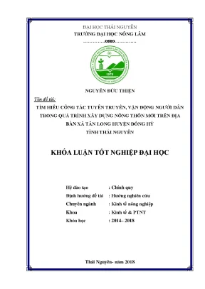 Luận văn tốt nghiệp tìm hiểu công tác tuyên truyền vận động người dân trong quá trình xây dựng nông thôn mới trên địa bàn xã tân long đồng hỷ thái nguyên