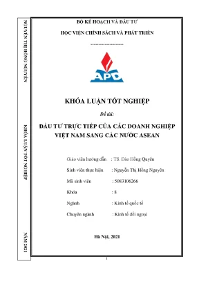 Luận văn tốt nghiệp thực trạng đầu tư trực tiếp của các doanh nghiệp việt nam sang asean