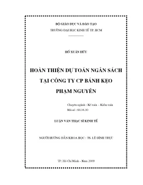 Luận văn thạc sĩ hoàn thiện dự toán ngân sách tại công ty cp bánh kẹo phạm nguyên