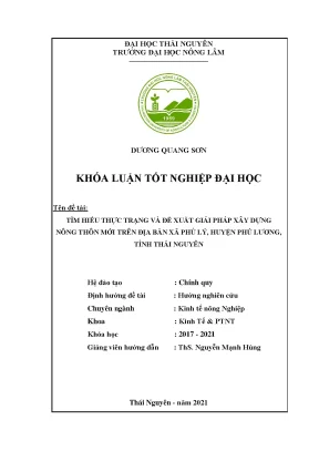 Luận văn tốt nghiệp tìm hiểu thực trạng và đề xuất giải pháp xây dựng nông thôn mới trên địa bàn xã phủ lý huyện phú lương tỉnh thái nguyên