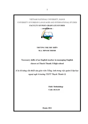 Luận văn thạc sĩ necessary skills of an english teacher in managing english classes at thach thanh 3 high school