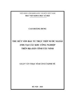 Luận văn thạc sĩ thu hút vốn đầu tư trực tiếp nước ngoài fdi tại các khu công nghiệp trên địa bàn tỉnh tây ninh