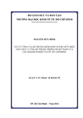 Luận văn thạc sĩ ảnh hưởng của hệ thống kiểm soát nội bộ hữu hiệu đến chất lượng hệ thống thông tin kế toán của các doanh nghiệp tại thành phố hồ chí minh