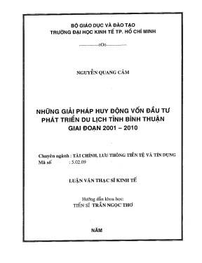 Luận văn thạc sĩ những giải pháp huy động vốn đầu tư phát triển du lịch tỉnh bình thuận luận văn thạc sĩ