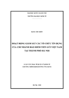 Luận văn thạc sĩ hoạt động giám sát các tổ chức tín dụng của chi nhánh bảo hiểm tiền gửi việt nam tại thành phố hà nội