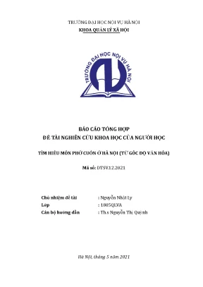 Luận văn tốt nghiệp tìm hiểu món phở cuốn ở hà nội từ góc độ văn hóa