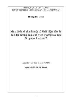 Luận văn thạc sĩ mức độ hình thành một số khái niệm tâm lý học đại cương của sinh viên trường đại học sư phạm hà nội 2