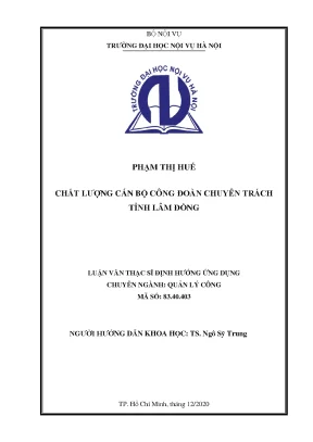 Luận văn thạc sĩ chất lượng cán bộ công đoàn chuyên trách tỉnh lâm đồng