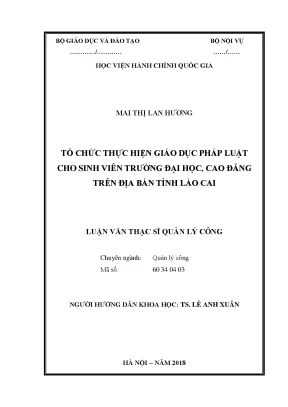 Luận văn thạc sĩ tổ chức thực hiện giáo dục pháp luật cho sinh viên trường đại học cao đẳng trên địa bàn tỉnh lào cai