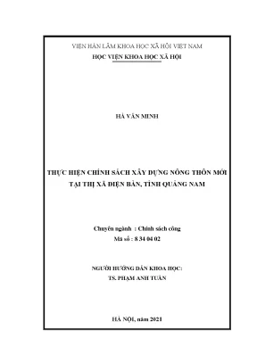 Luận văn thạc sĩ thực hiện chính sách xây dựng nông thôn mới tại thị xã điện bàn tỉnh quảng nam