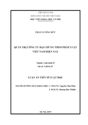 Luận án tiến sĩ quản trị công ty đại chúng theo pháp luật việt nam hiện nay