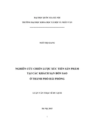 Luận văn thạc sĩ nghiên cứu chiến lược xúc tiến sản phẩm tại các khách sạn bốn sao ở thành phố hải phòng