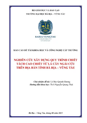 Luận văn tốt nghiệp nghiên cứu xây dựng quy trình chiết tách cao chiết từ lá cây ngải cứu trên địa bàn tỉnh bà rịa vũng tàu