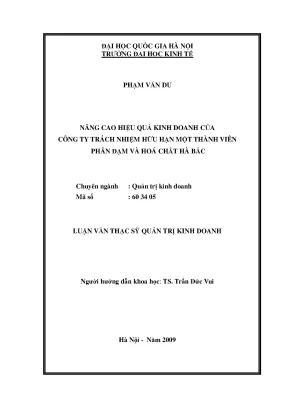 Luận văn thạc sĩ nâng cao hiệu quả kinh doanh của công ty trách nhiệm hữu hạn một thành viên phân đạm và hóa chất hà bắc