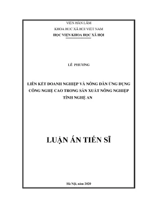 Luận án tiến sĩ liên kết doanh nghiệp và nông dân ứng dụng công nghệ cao trong sản xuất nông nghiệp tỉnh nghệ an 1