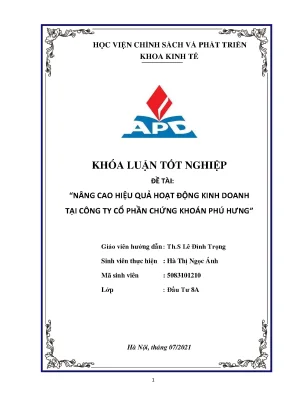 Luận văn tốt nghiệp nâng cao hiệu quả hoạt động kinh doanh tại công ty cổ phần chứng khoán phú hưng