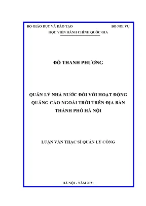 Luận văn thạc sĩ quản lý nhà nước đối với hoạt động quảng cáo ngoài trời trên địa bàn thành phố hà nội