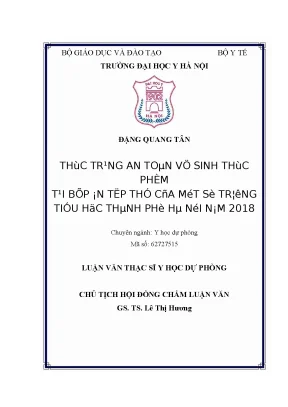 Luận văn thạc sĩ thực trạng an toàn vệ sinh thực phẩm tại bếp ăn tập thể của một số trường tiểu học thành phố hà nội năm 2018