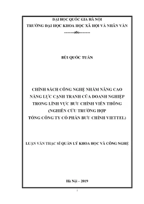 Luận văn thạc sĩ chính sách công nghệ nhằm nâng cao năng lực cạnh tranh của doanh nghiệp trong lĩnh vực bưu chính viễn thông nghiên cứu trường hợp tổng công ty cổ phần bưu chính viettel