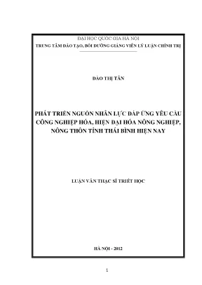 Luận văn thạc sĩ phát triển nguồn nhân lực đáp ứng yêu cầu công nghiệp hóa hiện đại hóa nông nghiệp nông thôn tỉnh thái bình hiện nay