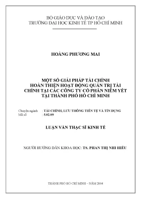 Luận văn thạc sĩ một số giải pháp tài chính hoàn thiện hoạt động quản trị tài chính của các công ty cổ phần niêm yết tại tp hcm luận văn thạc sĩ
