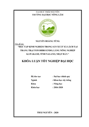 Luận văn tốt nghiệp học tập kinh nghiệm trong sản xuất xà lách tại trang trại toyohiro endo làng nông nghiệp kawakami tỉnh nagano nhật bản