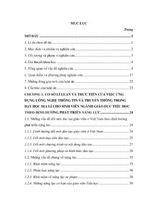 Luận án ứng dụng công nghệ thông tin và truyền thông trong dạy học địa lí cho sinh viên ngành giáo dục tiểu học theo định hướng phát triển năng lực