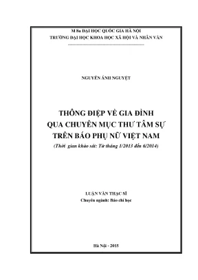 Luận văn thạc sĩ thông điệp về gia đình qua chuyên mục thư tâm sự trên báo phụ nữ việt nam thời gian khảo sát từ tháng 1 2013 đến 6 2014
