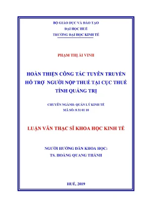 Luận văn thạc sĩ hoàn thiện công tác tuyên truyền hỗ trợ người nộp thuế tại cục thuế tỉnh quảng trị
