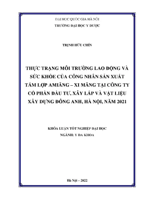 Luận văn tốt nghiệp thực trạng môi trường lao động và sức khỏe của công nhân sản xuất tấm lợp amiăng xi măng tại công ty cổ phần đầu tư xây lắp và vật liệu xây dựng đông anh hà nội năm 2021