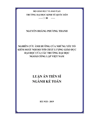 Luận án tiến sĩ nghiên cứu ảnh hưởng của những yếu tố kiểm soát nội bộ tới chất lượng giáo dục đại học của các trường đại học ngoài công lập ở việt nam